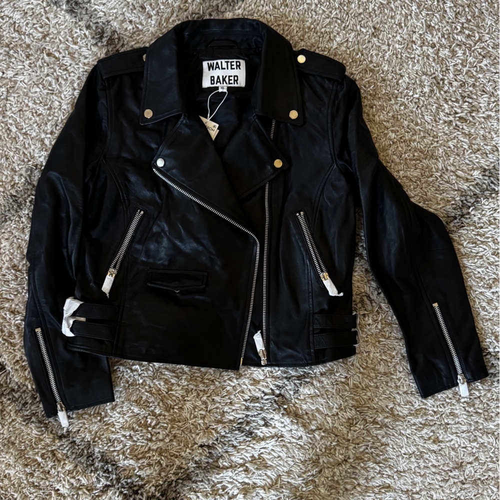 Walter Baker Black Moto Leather Jacket - Picture 7 of 12